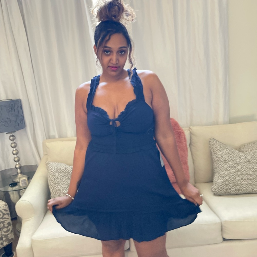 Eyelet Trim Front Tie Dress